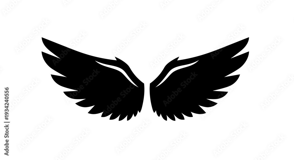 Fototapeta premium Majestic Black Wings Spread Wide on a White Background.