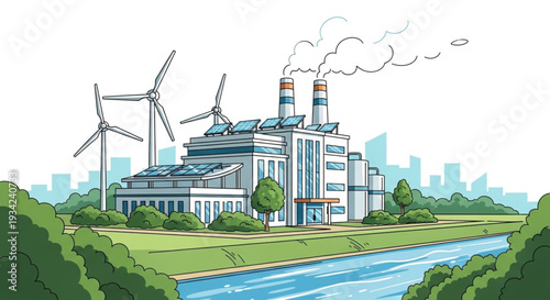 Industrial Plant with Wind Turbines.