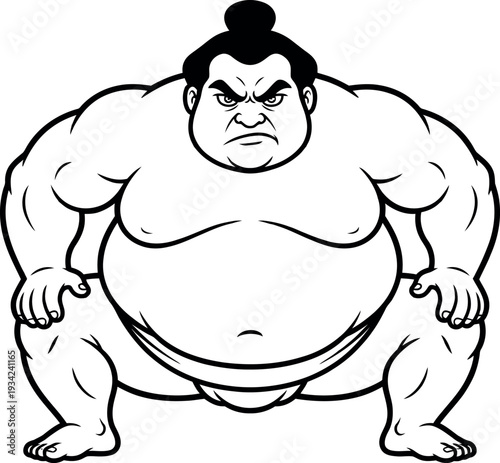 Sumo Wrestler Cartoon Illustration Traditional Sports Icon