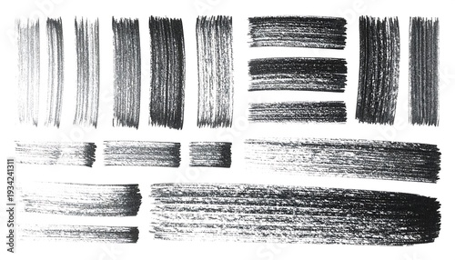 Collection of Black Ink Brush Strokes and Textures.