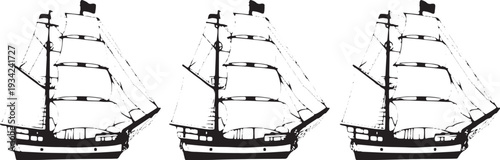 Set of 3 sailing ship icons vector