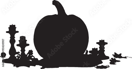 Black silhouette pumpkin and chess pieces vector