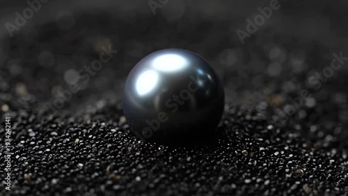 Elegant Black Pearl on Dark Sand Background.