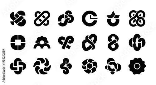 Collection of abstract geometric icons and symbols