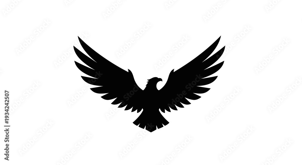 Obraz premium Majestic Eagle Silhouette with Open Wings on White Background.