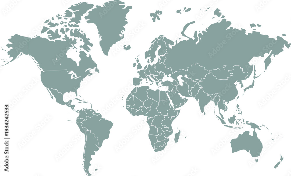 Fototapeta premium A vector world map outlining continents and countries, for global understanding with a clean, flat design for worldwide use.