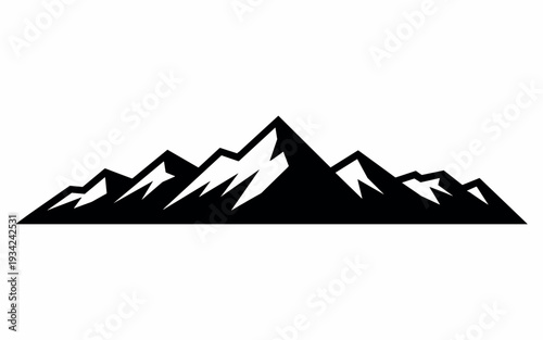A powerful black silhouette of a majestic mountain range, inspiring adventure and symbolizing nature's grandeur, depicted with stark contrast.