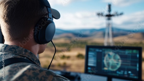 National counter unmanned aerial systems monitoring facility integrating drone detection radar systems with electronic countermeasure control interface in a modern defense operations complex.