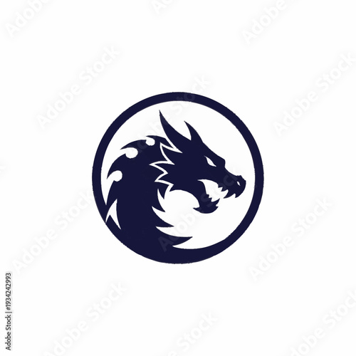 Wallpaper Mural Fierce Dragon Head Silhouette within a Circular Frame. Torontodigital.ca