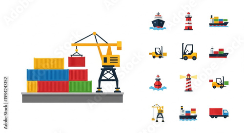 Industrial Shipping Port Crane Loading Containers onto Ship.