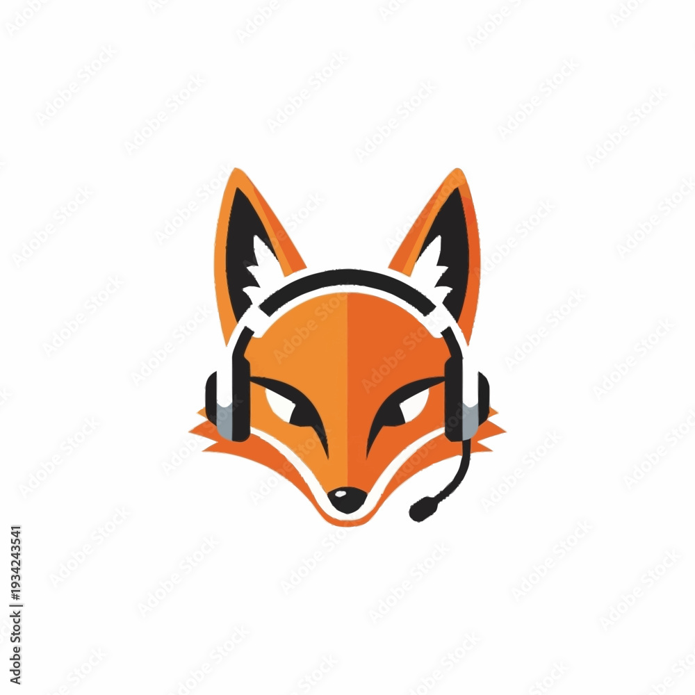 Obraz premium Stylized Fox Head Wearing Gaming Headphones with Microphone.