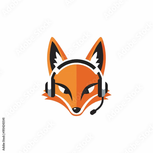 Wallpaper Mural Stylized Fox Head Wearing Gaming Headphones with Microphone. Torontodigital.ca