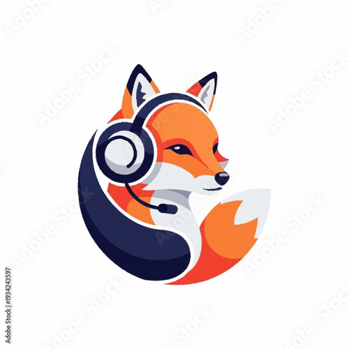 Wallpaper Mural Stylized Fox Wearing Headphones with Microphone Logo Design. Torontodigital.ca