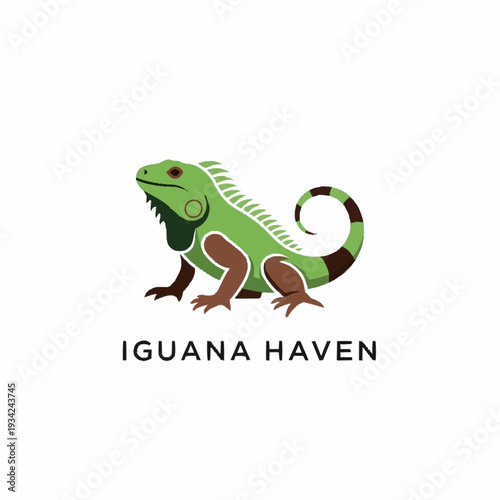 Wallpaper Mural Vibrant green iguana logo with brown accents and a striped tail, representing Iguana Haven. Torontodigital.ca
