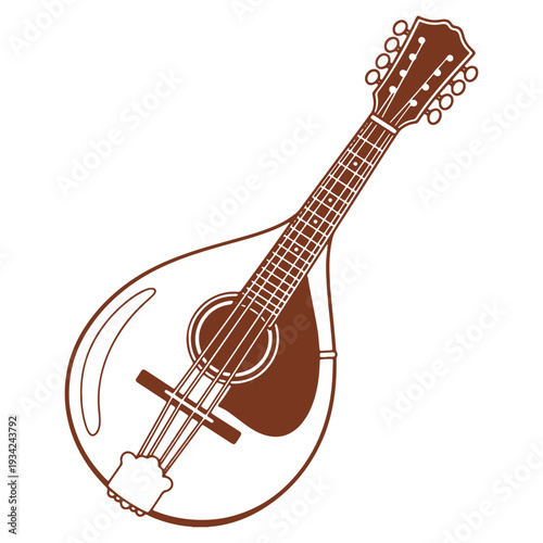 Mandolin vector illustration showcasing its elegant curves and detailed design for musical instrument enthusiasts and design projects alike