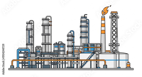 Industrial Refinery Plant Illustration Detailed View.