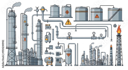 Industrial Refinery Plant with Pipelines.