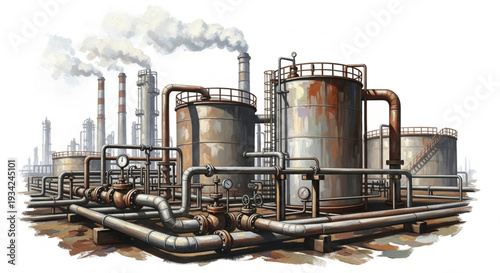 Industrial Refinery Plant with Pipes.