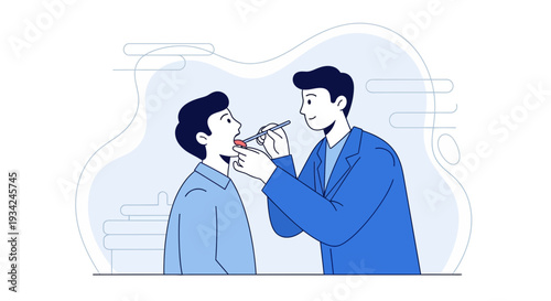 Doctor Examining Patient's Throat with Tongue Depressor - Medical Check-up Illustration