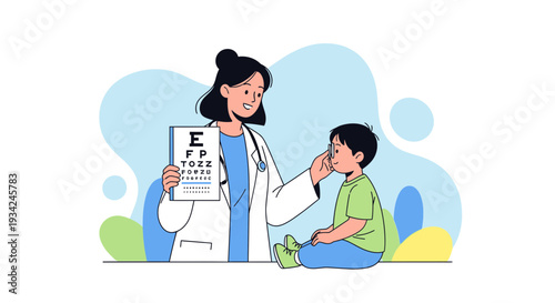 Pediatric Eye Exam: Doctor Checks Child's Vision with Eye Chart