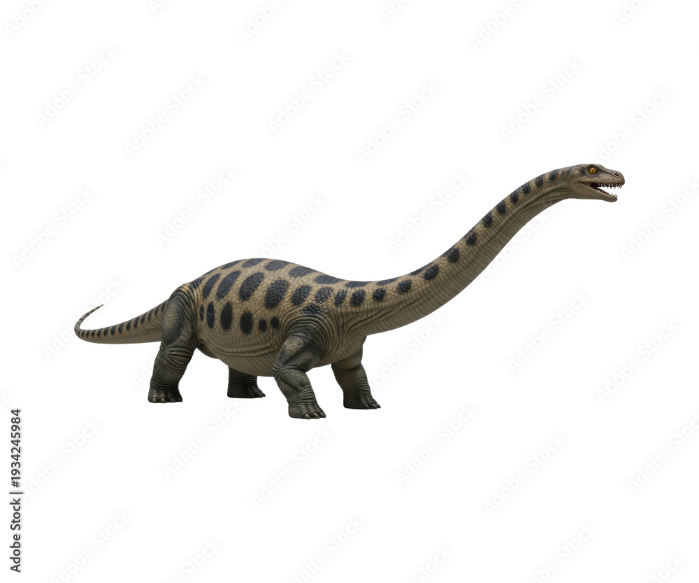 Fototapeta premium Realistic Brontosaurus Dinosaur with Spotted Pattern on White Background isolated on a transparent background