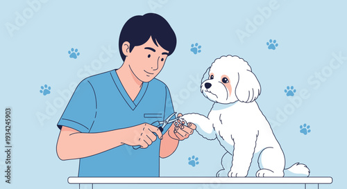 Veterinarian Trimming Dog's Nails in a Clinical Setting