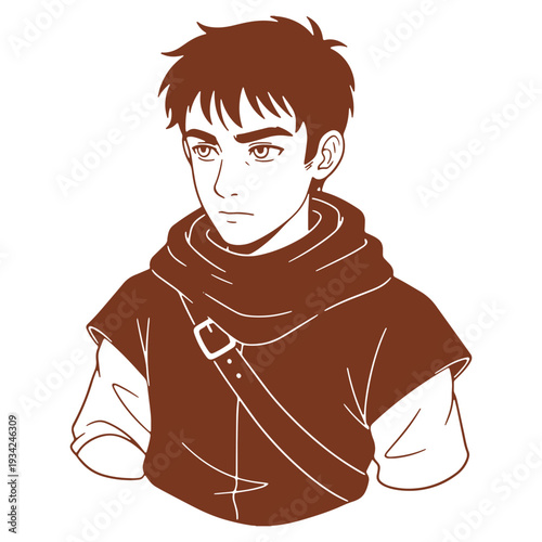 Stylized illustration of a young man with determined expression ready for adventure and storytelling visuals of youth and strength