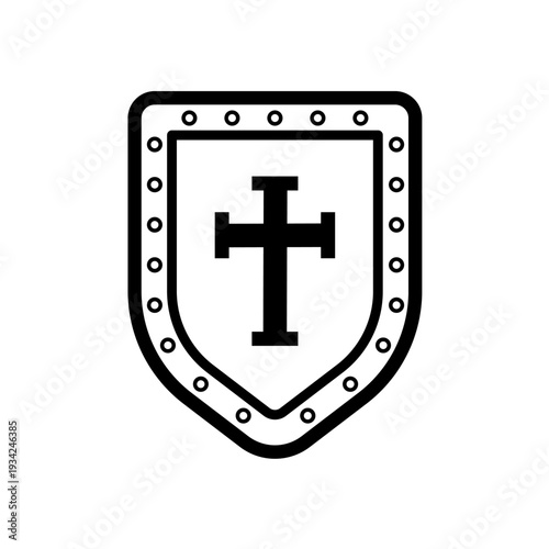 Medieval shield with cross isolated - vector icon