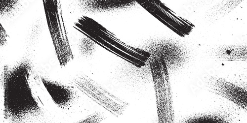 Abstract monochrome background with scattered black brush strokes and subtle spray paint textures