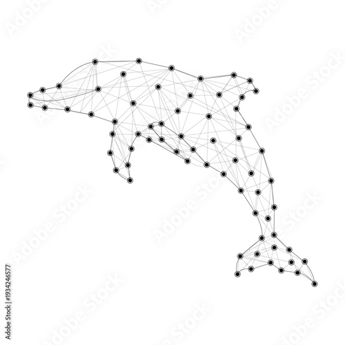 Polygon dolphin network technology background, Low poly dolphin digital connection design, Abstract tech dolphin with connected dots, Futuristic dolphin wireframe data network illustration