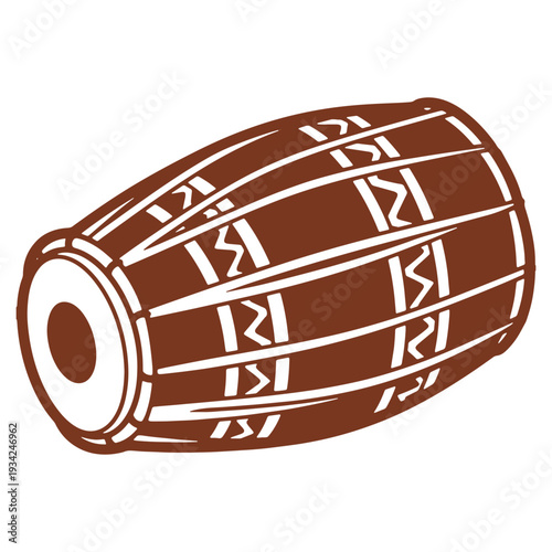 Traditional Indian Drum Dholak Instrument with Geometric Design for Cultural Music and Rhythmic Performances in India