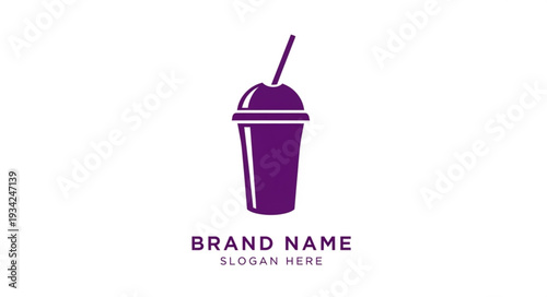 Purple Smoothie Logo Template with Straw and Placeholder Text.