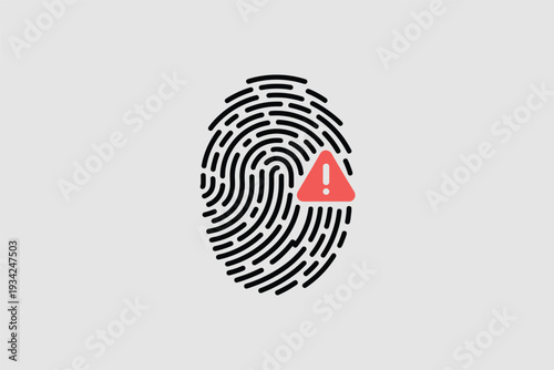 Warning Sign on Fingerprint for Identity Security Issue, Biometric Protection Concept