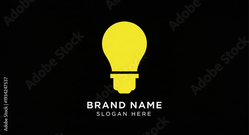 Yellow Light Bulb Logo Design Template on Black Background.