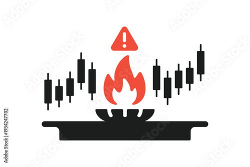 Stock Market Warning with Flames and Candlestick Charts, Financial Risk Concept