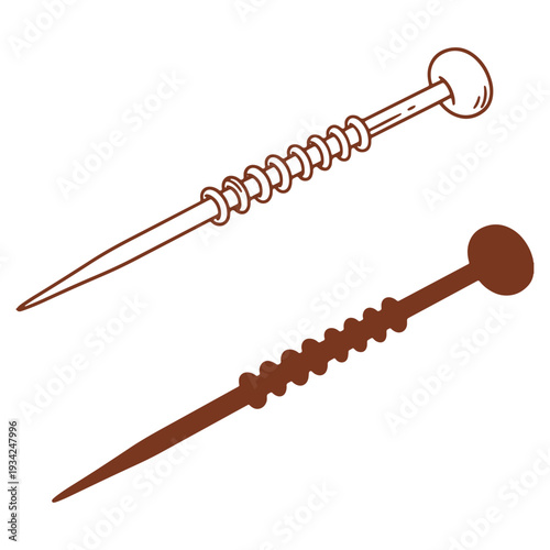 Two decorative hairpin designs with unique textures and classic ball tops creating an elegant minimalistic composition for fashion enthusiasts