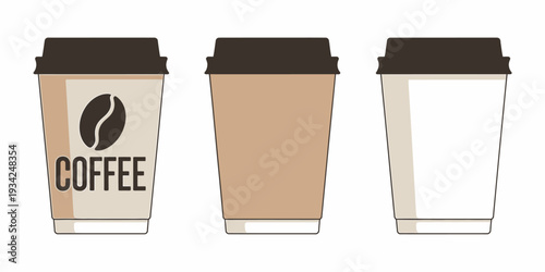 Disposable coffee cups with lids for hot beverages on white background