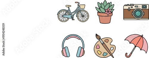 Cute Pastel and Lifestyle Icon Set – Hand-Drawn Doodle Vector Collection