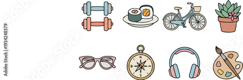 Cute Pastel and Lifestyle Icon Set – Hand-Drawn Doodle Vector Collection