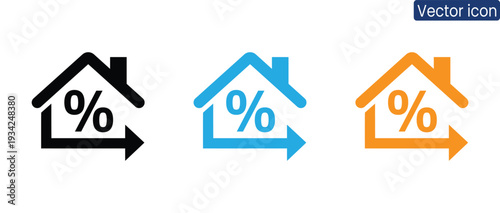 Set of house percentage icons in black, blue, and orange, representing financial concepts and real estate trends