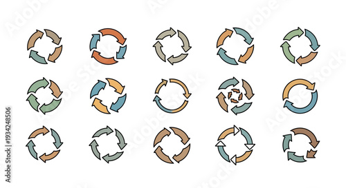 Circular Arrows Cycle Process Icons Collection