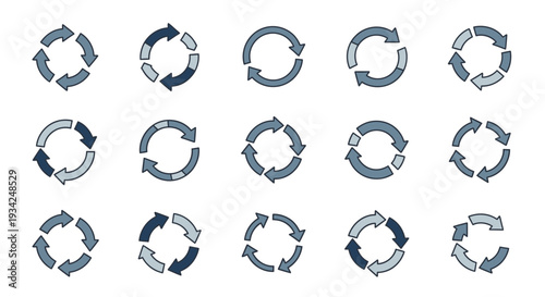 Circular Arrows Icon Set for Refresh, Reload, Cycle, and Process Concepts