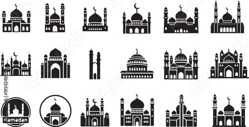 islamic mosque architecture icon set vector illustration