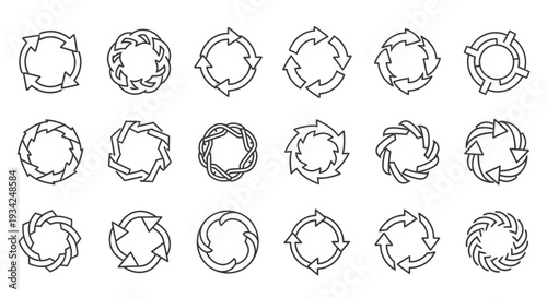 Circular Arrows Icons Set: Refresh, Recycle, Loop, and Rotation Symbols Collection