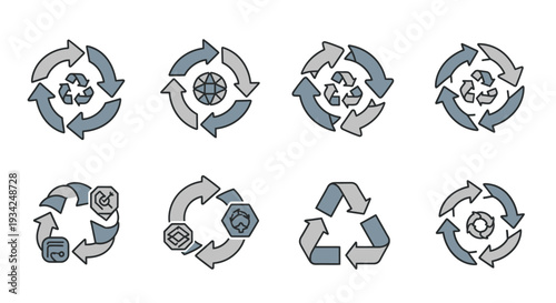Circular Arrows Vector Icons Set - Recycling, Process, Refresh, Loop Symbols