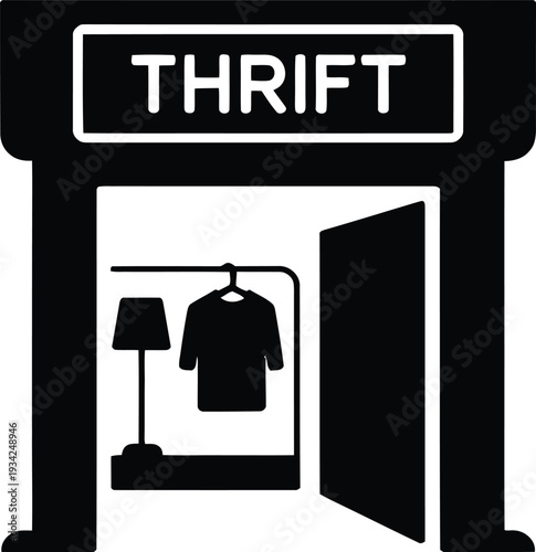 illustration of a thrift store with clothing display