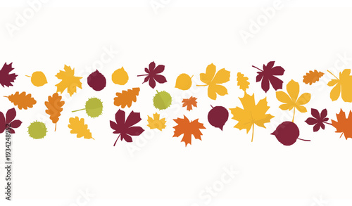 Falling Autumn Leaves Background with Oak Maple Chestnut and Linden Foliage Vector Illustration