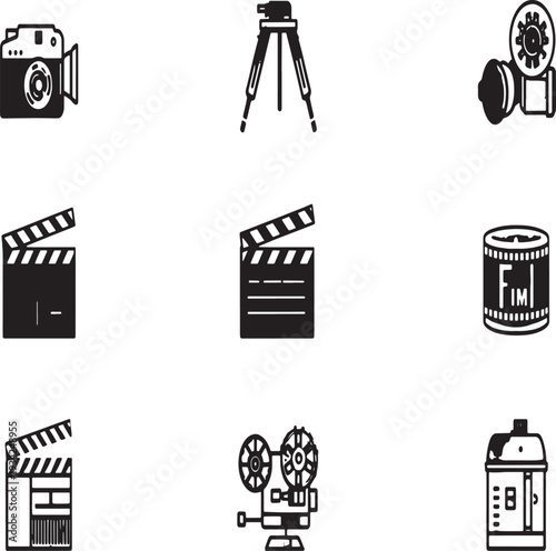 Set of 8 film and photography icons vector