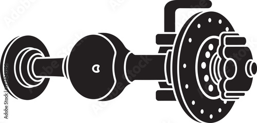 Car rear axle assembly with differential and disc brake system isolated on white background.