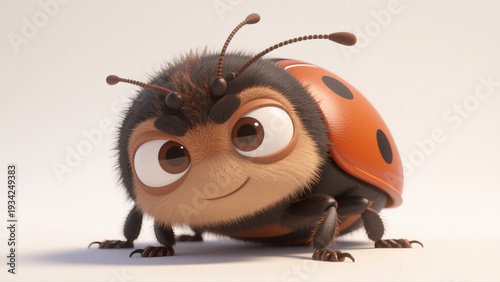 Cartoon ladybug, big eyes show cute healing